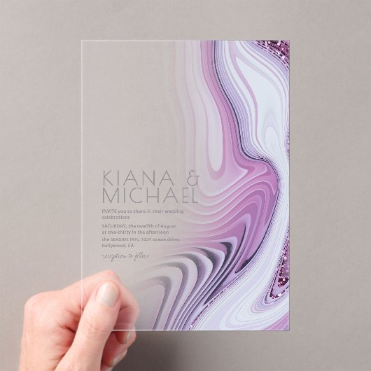 Invitations En Acrylique Parties scintillant Abstraite Strata Mariage Lilac (In situ (ordinateur de poche))