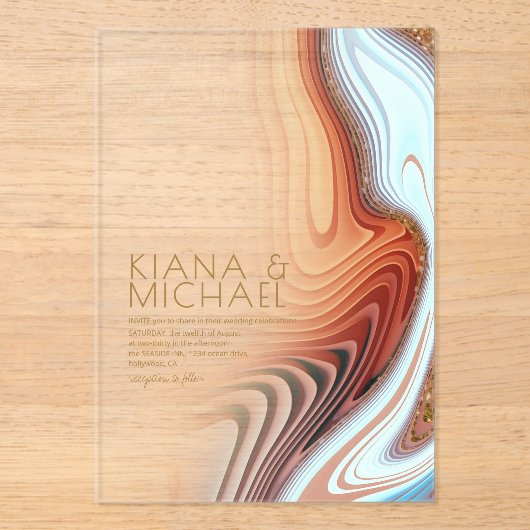 Invitations En Acrylique Parties scintillant Abstraite Strata Mariage SW ID (Recto)