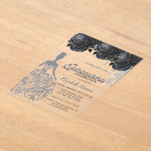 Invitations En Acrylique Parties scintillant argent gouttes Roses noirs dou (Poser)