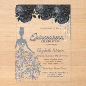 Invitations En Acrylique Parties scintillant argent gouttes Roses noirs dou (Recto)