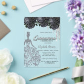 Invitations En Acrylique Parties scintillant argent gouttes Roses noirs dou (Insitu (Mariage))