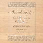 Invitations En Acrylique Parties scintillant Champagne Damask Monogramme Ma (Recto)