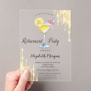 Invitations En Acrylique Parties scintillant, Cocktail, Retraite d'or