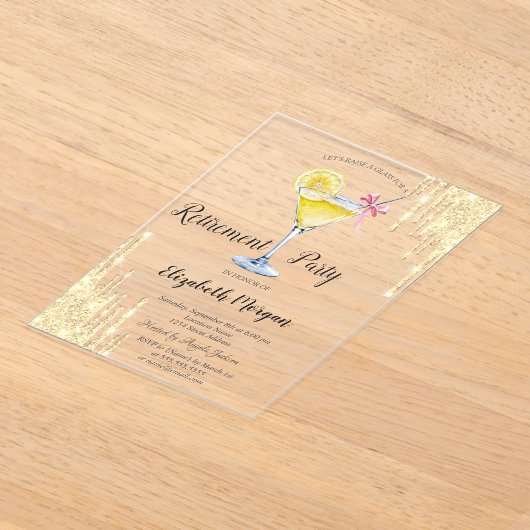 Invitations En Acrylique Parties scintillant, Cocktail, Retraite d'or (Poser)