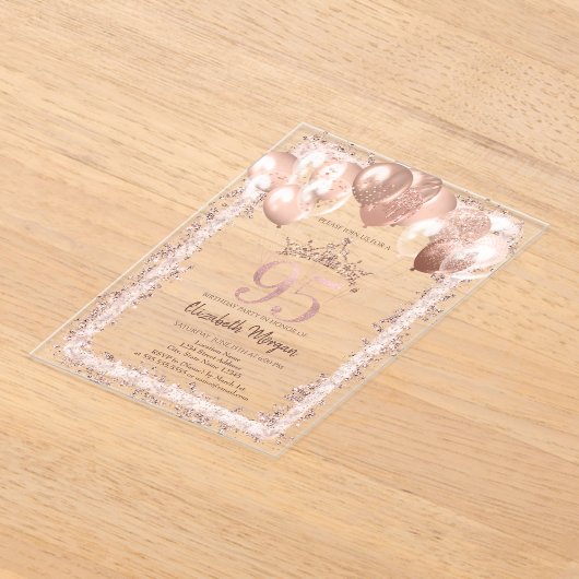 Invitations En Acrylique Parties scintillant, Couronne, Ballons 95e anniver (Poser)