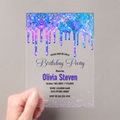 Invitations En Acrylique Parties scintillant d'anniversaire chic bleu viole (In situ (ordinateur de poche))