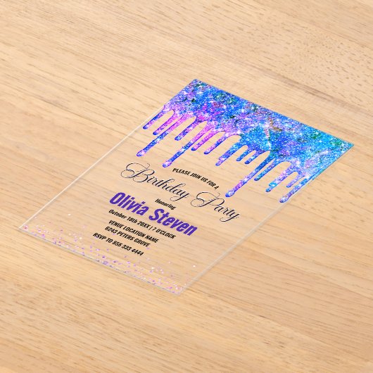 Invitations En Acrylique Parties scintillant d'anniversaire chic bleu viole (Poser)