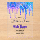 Invitations En Acrylique Parties scintillant d'anniversaire chic bleu viole (Recto)