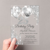 Invitations En Acrylique Parties scintillant d'argent Ballons Bleus Métalli (In situ (ordinateur de poche))