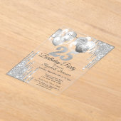 Invitations En Acrylique Parties scintillant d'argent Ballons Bleus Métalli (Poser)