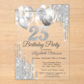 Invitations En Acrylique Parties scintillant d'argent Ballons Bleus Métalli (Recto)