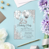 Invitations En Acrylique Parties scintillant d'argent Ballons Bleus Métalli (Insitu (Mariage))