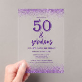 Invitations En Acrylique Parties scintillant d'argent violet 50e fête d'ann (In situ (ordinateur de poche))