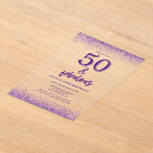 Invitations En Acrylique Parties scintillant d'argent violet 50e fête d'ann (Poser)