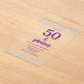 Invitations En Acrylique Parties scintillant d'argent violet 50e fête d'ann (Poser)