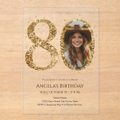 Invitations En Acrylique Parties scintillant d'or 80e anniversaire Photo (Recto)