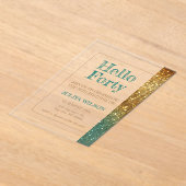 Invitations En Acrylique Parties scintillant d'or fête de 40e anniversaire (Poser)