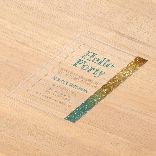 Invitations En Acrylique Parties scintillant d'or fête de 40e anniversaire (Poser)