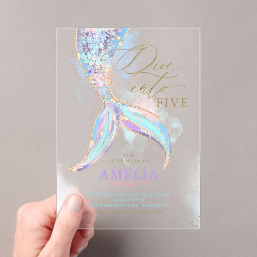 Invitations En Acrylique Parties scintillant d'or Mermaid Tail Plonger dans (In situ (ordinateur de poche))