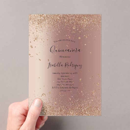 Invitations En Acrylique Parties scintillant d'or rose Glam Bling Quinceane (In situ (ordinateur de poche))