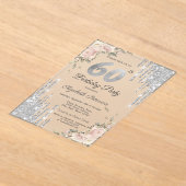 Invitations En Acrylique Parties scintillant en argent, Rose 60e anniversai (Poser)