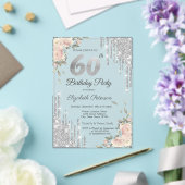 Invitations En Acrylique Parties scintillant en argent, Rose 60e anniversai (Insitu (Mariage))