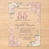 Invitations En Acrylique Parties scintillant Floral Rose Or Floral 55h Ann (Recto)