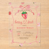 Invitations En Acrylique Parties scintillant Frame fraise Baby shower rose (Recto)