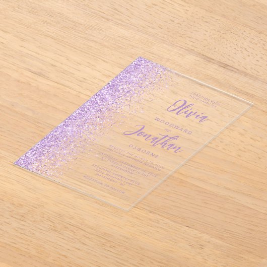 Invitations En Acrylique Parties scintillant Lilac Mariage de script modern (Poser)