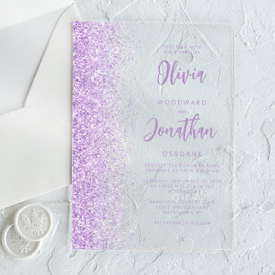 Invitations En Acrylique Parties scintillant Lilac Mariage de script modern