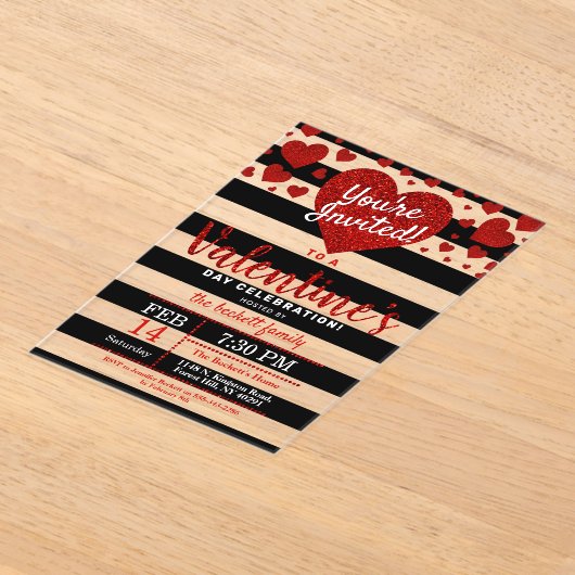 Invitations En Acrylique Parties scintillant moderne Amour Coeurs Saint Val (Poser)