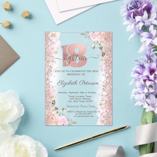 Invitations En Acrylique Parties scintillant moderne Confetti Rose Gold 18e (Insitu (Mariage))