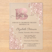 Invitations En Acrylique Parties scintillant modernes Rose Gold 18e anniver (Recto)