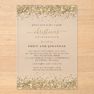 Invitations En Acrylique Parties scintillant or étincelante Frontières Noël
