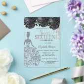 Invitations En Acrylique Parties scintillant, Robe Black Roses Sweet 16 Inv (Insitu (Mariage))