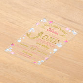Invitations En Acrylique Parties scintillant rose et or Sirène 1er annivers (Poser)