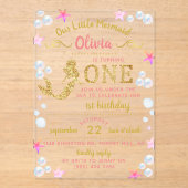 Invitations En Acrylique Parties scintillant rose et or Sirène 1er annivers (Recto)