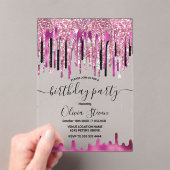 Invitations En Acrylique Parties scintillant rose rose chic goutte monogram (In situ (ordinateur de poche))