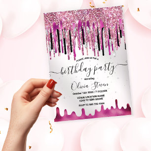 Invitations En Acrylique Parties scintillant rose rose chic goutte monogram