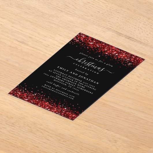 Invitations En Acrylique Parties scintillant rouge Bordure Noël noir acryli (Poser)