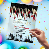 Invitations En Acrylique Parties scintillant rouge chic noir goutte monogra