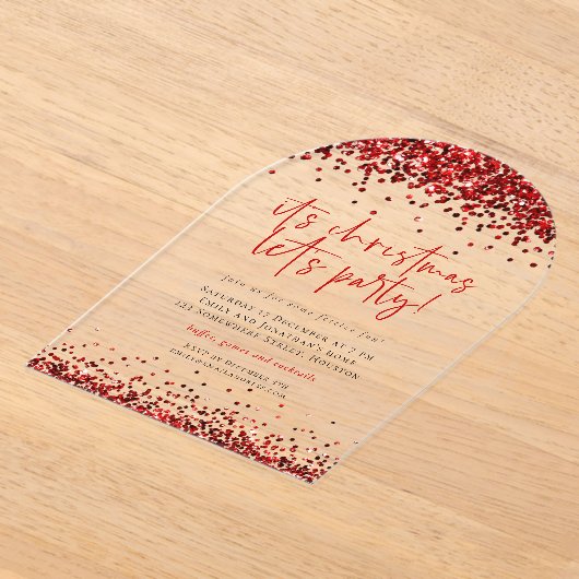 Invitations En Acrylique Parties scintillant Rouge Faisons Fête Noël Acryli (Poser)