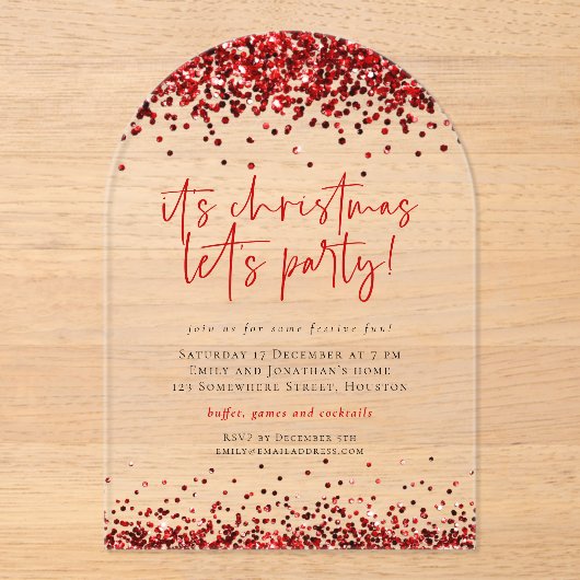 Invitations En Acrylique Parties scintillant Rouge Faisons Fête Noël Acryli (Recto)
