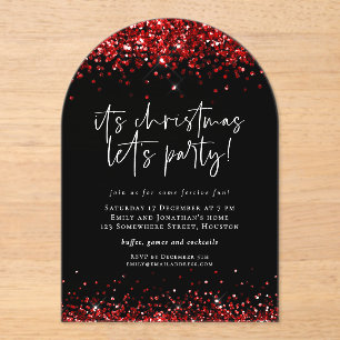 Invitations En Acrylique Parties scintillant Rouge Faisons la fête Noël Acr