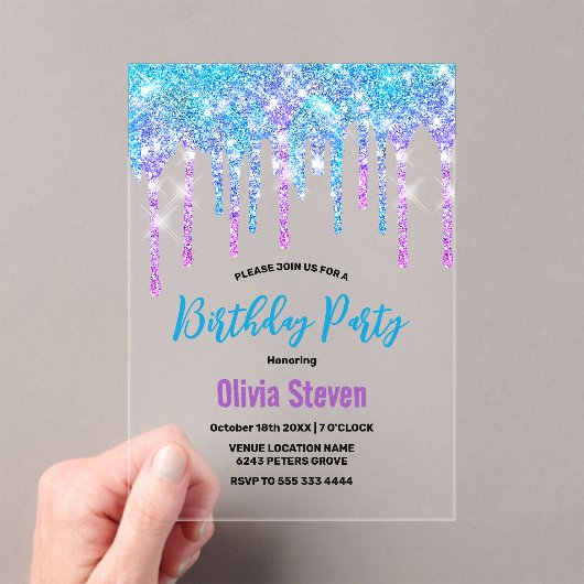 Invitations En Acrylique Parties scintillant violet mignonne Aqua Drives mo (In situ (ordinateur de poche))