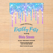 Invitations En Acrylique Parties scintillant violet mignonne Aqua Drives mo (Recto)