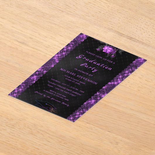 Invitations En Acrylique Parties scintillant violet noir Acrylique demande  (Poser)
