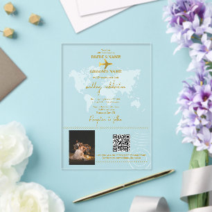 Invitations En Acrylique Passeport de mariage de destination Monde Or Clair