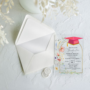 Invitations En Acrylique Pastel Fleur sauvage Jardin Jumeau fête de graduat