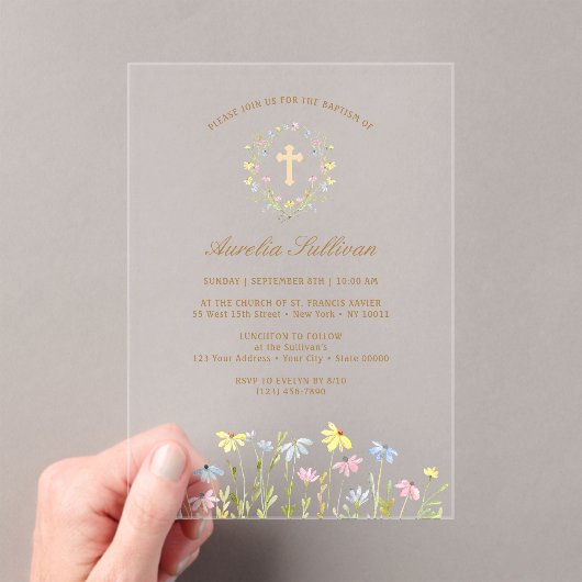 Invitations En Acrylique Pastel Fleur sauvage Wreath Baptême (In situ (ordinateur de poche))